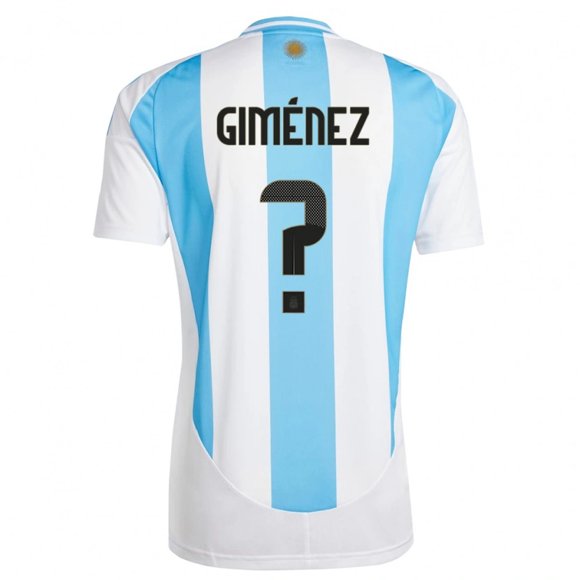 Danxen Børn Argentina Juan Giménez #0 Hvid Blå Hjemmebane Spillertrøjer 24-26 Trøje T-Shirt