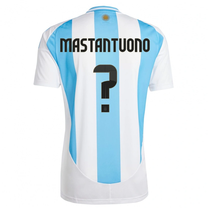 Danxen Børn Argentina Franco Mastantuono #0 Hvid Blå Hjemmebane Spillertrøjer 24-26 Trøje T-Shirt