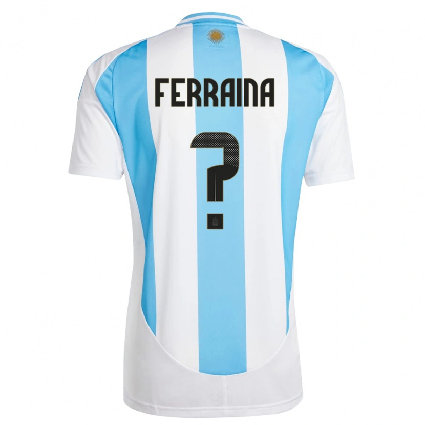 Danxen Børn Argentina Giovanni Ferraina #0 Hvid Blå Hjemmebane Spillertrøjer 24-26 Trøje T-Shirt