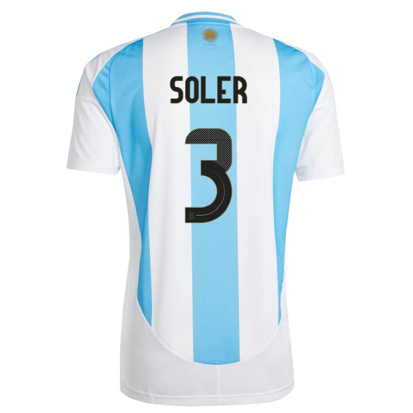 Danxen Børn Argentina Julio Soler #3 Hvid Blå Hjemmebane Spillertrøjer 24-26 Trøje T-Shirt