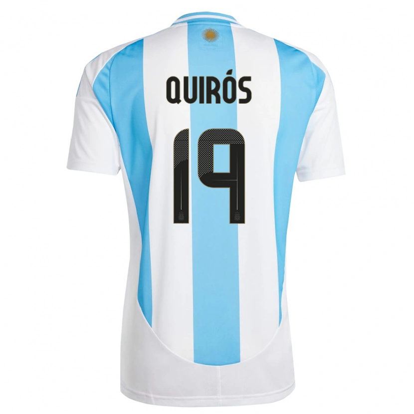 Danxen Børn Argentina Aarón Quirós #19 Hvid Blå Hjemmebane Spillertrøjer 24-26 Trøje T-Shirt