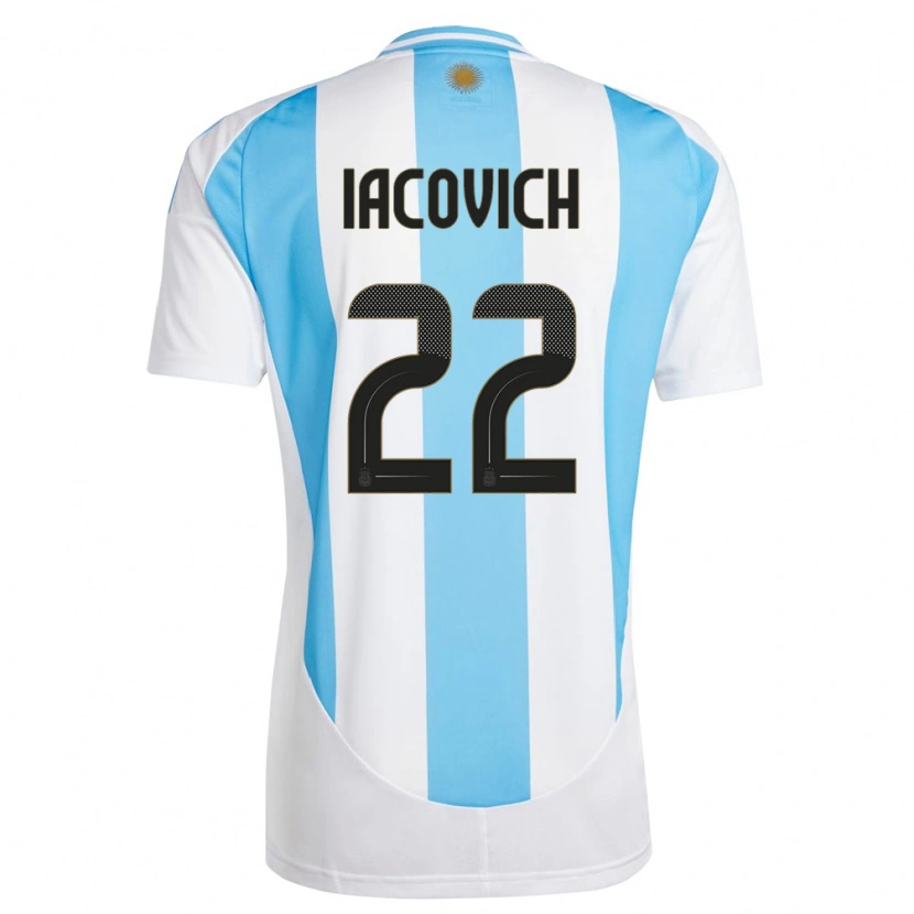 Danxen Børn Argentina Fabricio Iacovich #22 Hvid Blå Hjemmebane Spillertrøjer 24-26 Trøje T-Shirt