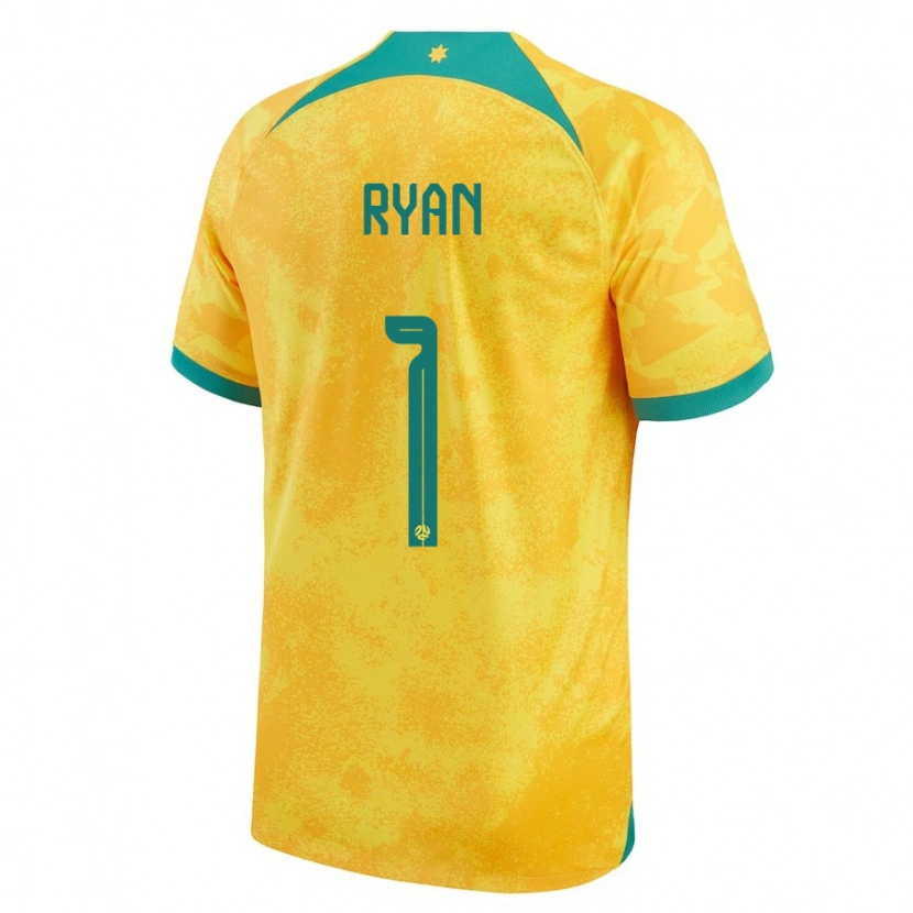 Danxen Børn Australien Mathew Ryan #1 Gylden Hjemmebane Spillertrøjer 24-26 Trøje T-Shirt