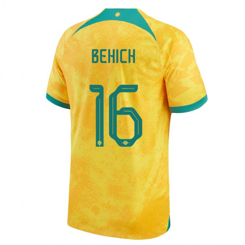 Danxen Børn Australien Aziz Behich #16 Gylden Hjemmebane Spillertrøjer 24-26 Trøje T-Shirt