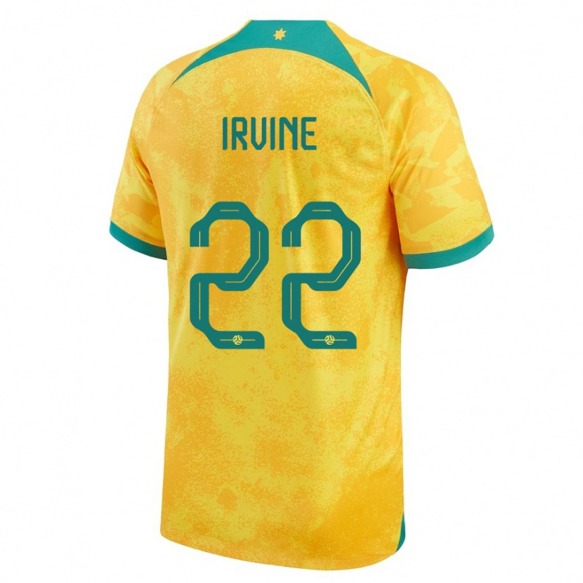 Danxen Børn Australien Jackson Irvine #22 Gylden Hjemmebane Spillertrøjer 24-26 Trøje T-Shirt