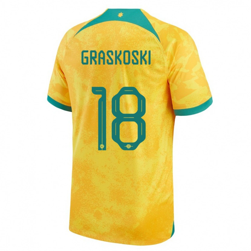 Danxen Børn Australien Daniel Graskoski #18 Gylden Hjemmebane Spillertrøjer 24-26 Trøje T-Shirt