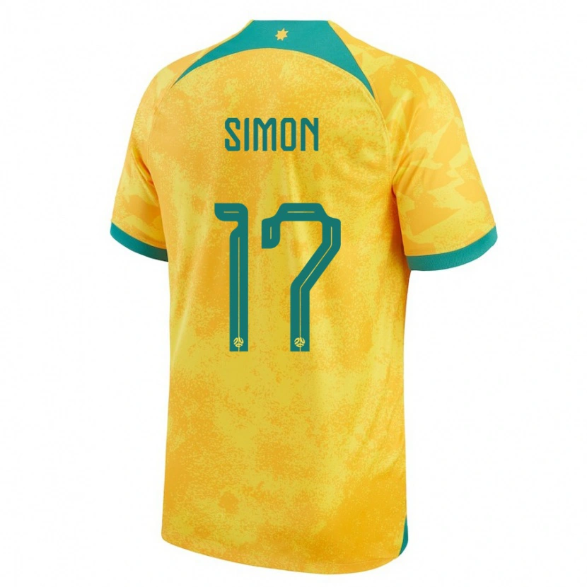 Danxen Børn Australien Kyah Simon #17 Gylden Hjemmebane Spillertrøjer 24-26 Trøje T-Shirt