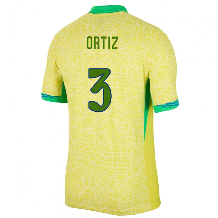 Danxen Børn Brasilien Léo Ortiz #3 Gul Hjemmebane Spillertrøjer 24-26 Trøje T-Shirt