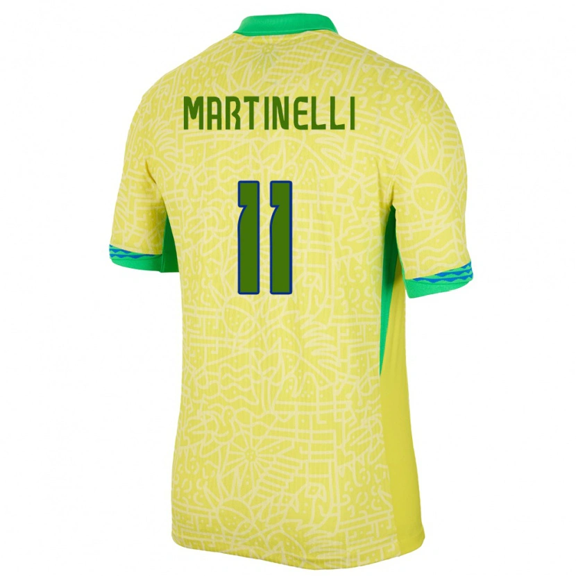 Danxen Børn Brasilien Gabriel Martinelli #11 Gul Hjemmebane Spillertrøjer 24-26 Trøje T-Shirt