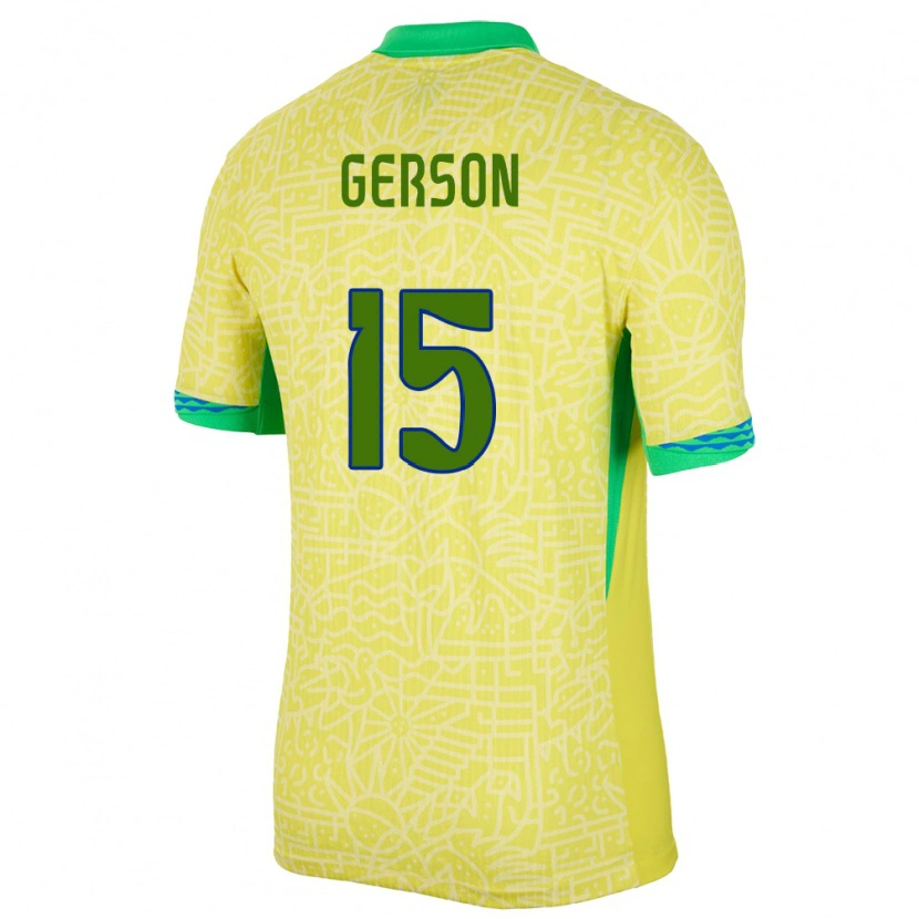 Danxen Børn Brasilien Gerson #15 Gul Hjemmebane Spillertrøjer 24-26 Trøje T-Shirt