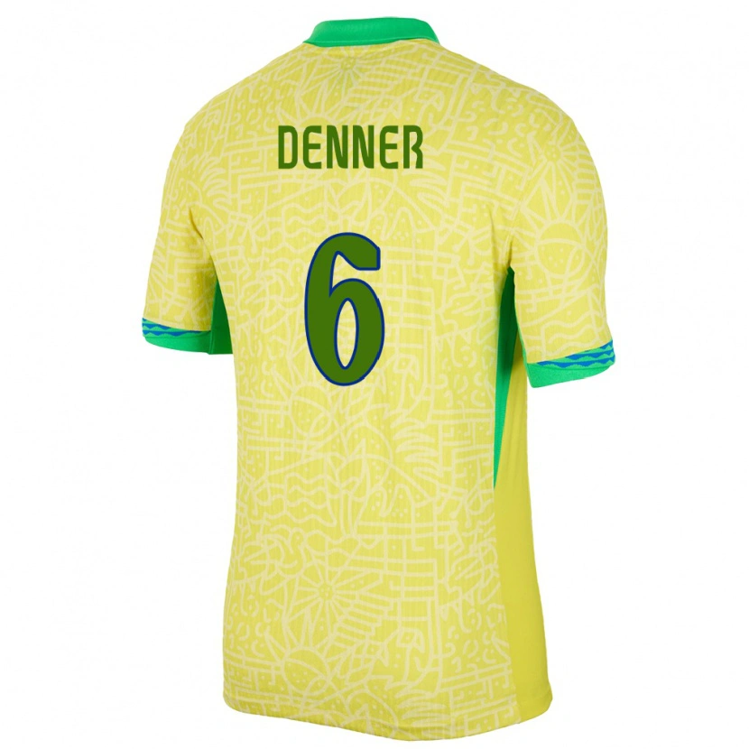 Danxen Børn Brasilien Denner Evangelista #6 Gul Hjemmebane Spillertrøjer 24-26 Trøje T-Shirt