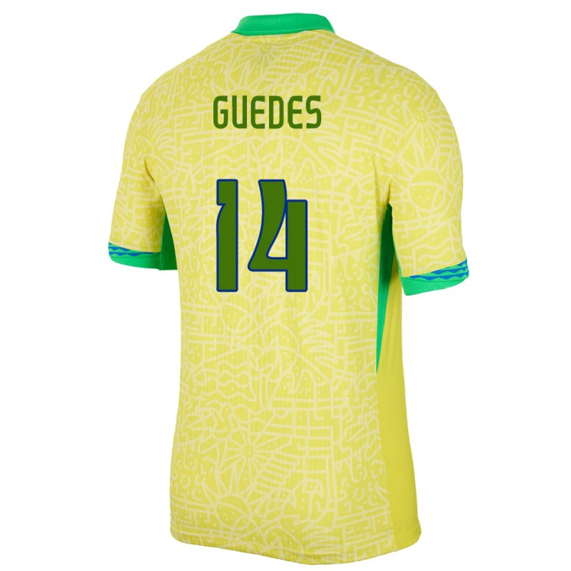 Danxen Børn Brasilien Luis Guedes #14 Gul Hjemmebane Spillertrøjer 24-26 Trøje T-Shirt