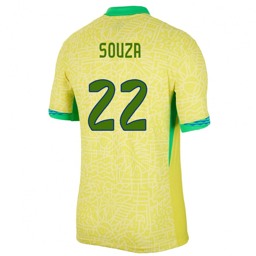 Danxen Børn Brasilien Luiz Souza #22 Gul Hjemmebane Spillertrøjer 24-26 Trøje T-Shirt