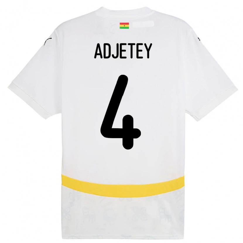 Danxen Børn Ghana Jonas Adjetey #4 Hvid Hjemmebane Spillertrøjer 24-26 Trøje T-Shirt