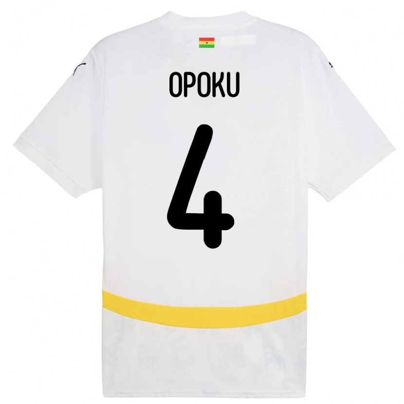 Danxen Børn Ghana Nicholas Opoku #4 Hvid Hjemmebane Spillertrøjer 24-26 Trøje T-Shirt