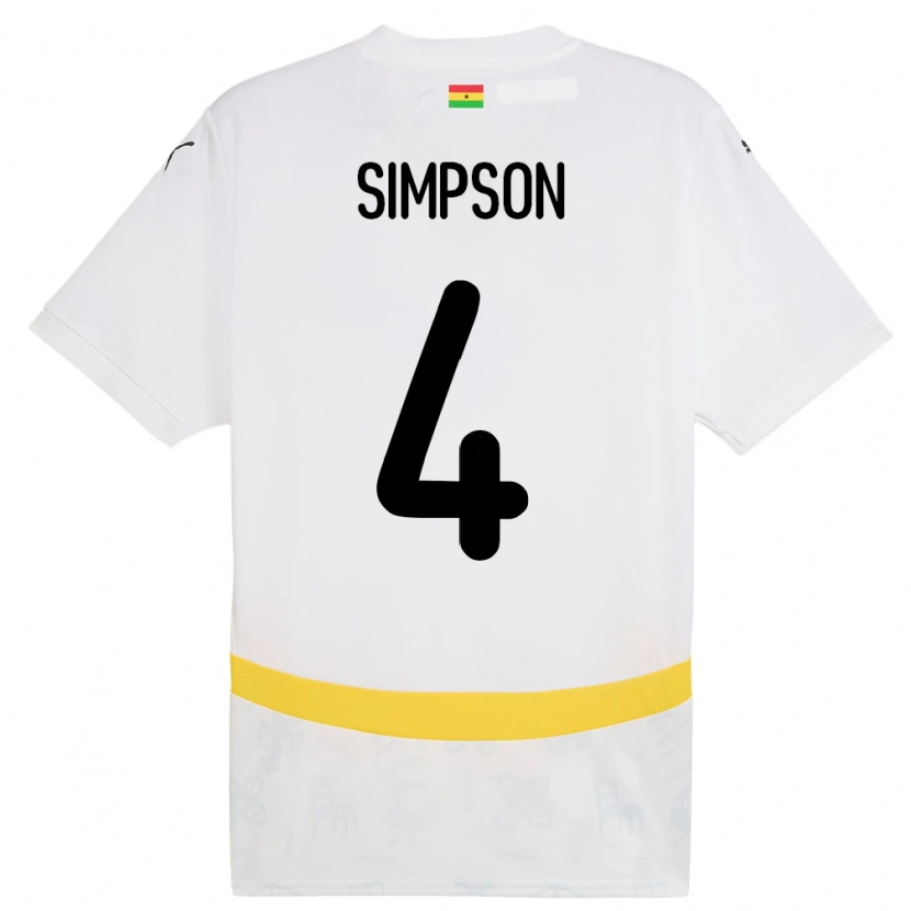 Danxen Børn Ghana Razak Simpson #4 Hvid Hjemmebane Spillertrøjer 24-26 Trøje T-Shirt