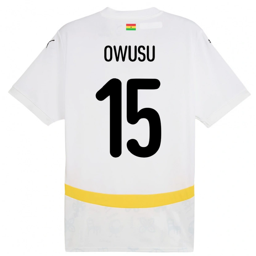 Danxen Børn Ghana Elisha Owusu #15 Hvid Hjemmebane Spillertrøjer 24-26 Trøje T-Shirt