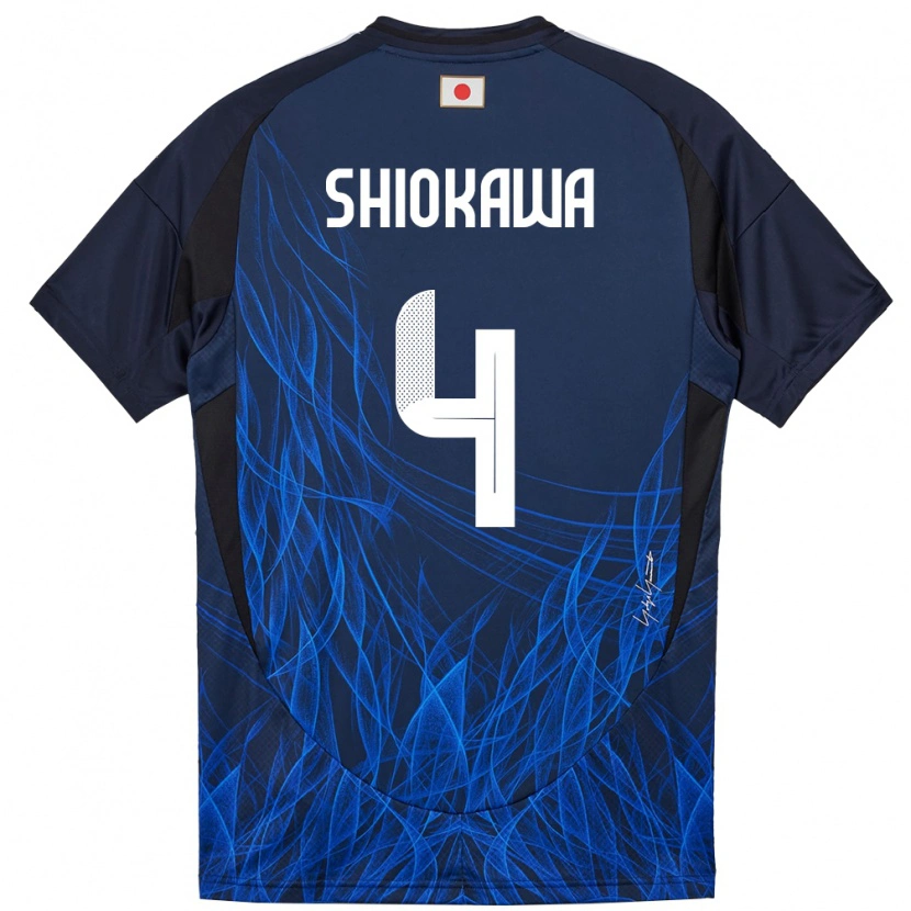 Danxen Børn Japan Harumichi Shiokawa #4 Mørkeblå Hjemmebane Spillertrøjer 24-26 Trøje T-Shirt