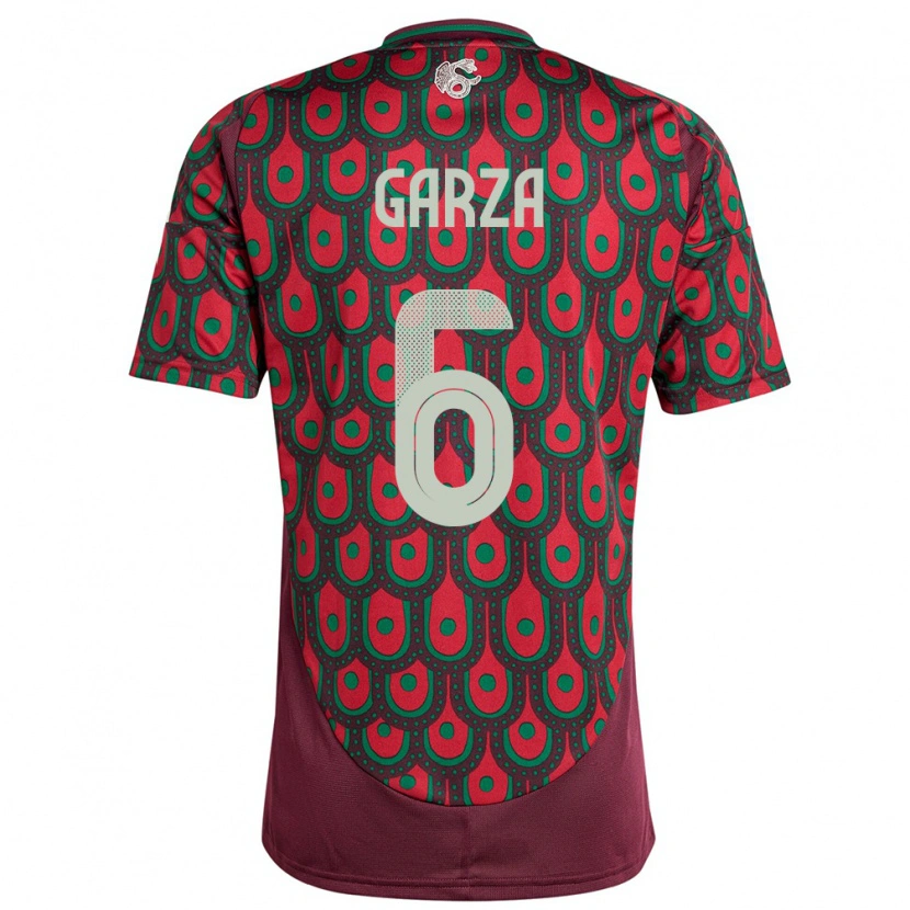 Danxen Børn Mexico César Garza #6 Rødbrun Hjemmebane Spillertrøjer 24-26 Trøje T-Shirt