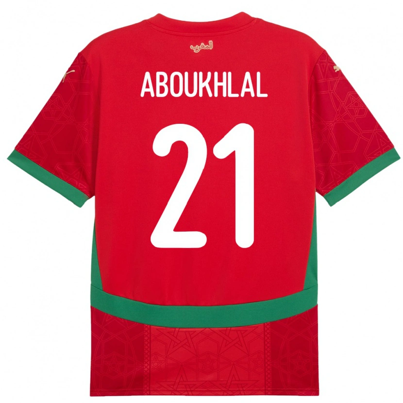 Danxen Børn Marokko Zakaria Aboukhlal #21 Rød Hjemmebane Spillertrøjer 24-26 Trøje T-Shirt