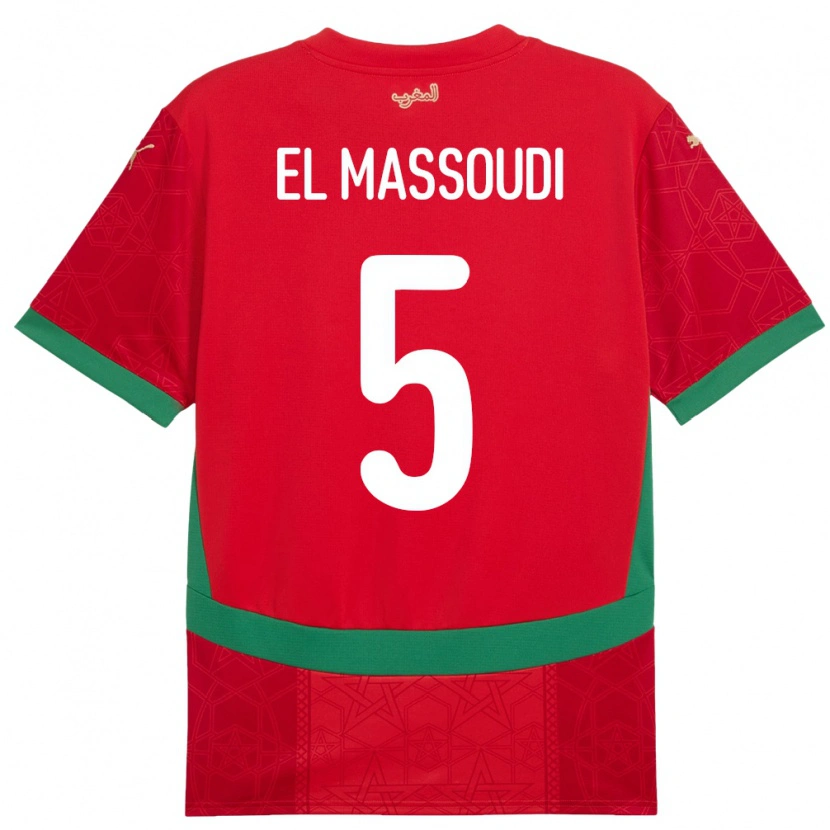 Danxen Børn Marokko Nassim El Massoudi #5 Rød Hjemmebane Spillertrøjer 24-26 Trøje T-Shirt