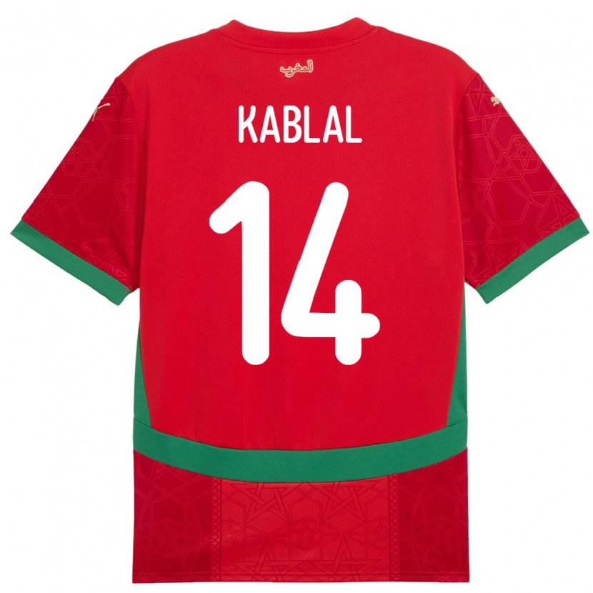 Danxen Børn Marokko Yahya Kablal #14 Rød Hjemmebane Spillertrøjer 24-26 Trøje T-Shirt