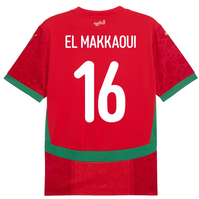 Danxen Børn Marokko Anas El Makkaoui #16 Rød Hjemmebane Spillertrøjer 24-26 Trøje T-Shirt