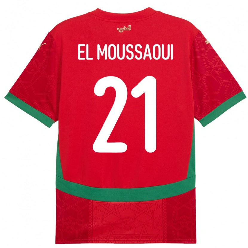 Danxen Børn Marokko Tajeddine El Moussaoui #21 Rød Hjemmebane Spillertrøjer 24-26 Trøje T-Shirt