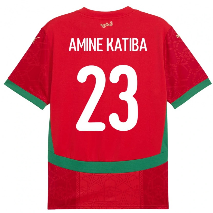 Danxen Børn Marokko Mohamed Amine Katiba #23 Rød Hjemmebane Spillertrøjer 24-26 Trøje T-Shirt