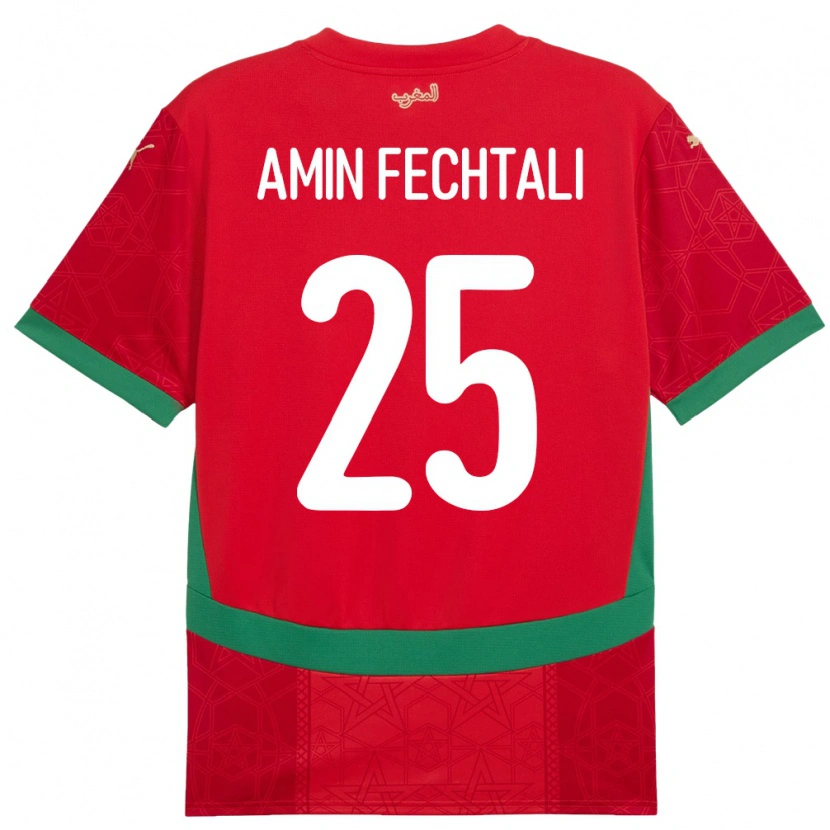 Danxen Børn Marokko Oualid Amin Fechtali #25 Rød Hjemmebane Spillertrøjer 24-26 Trøje T-Shirt