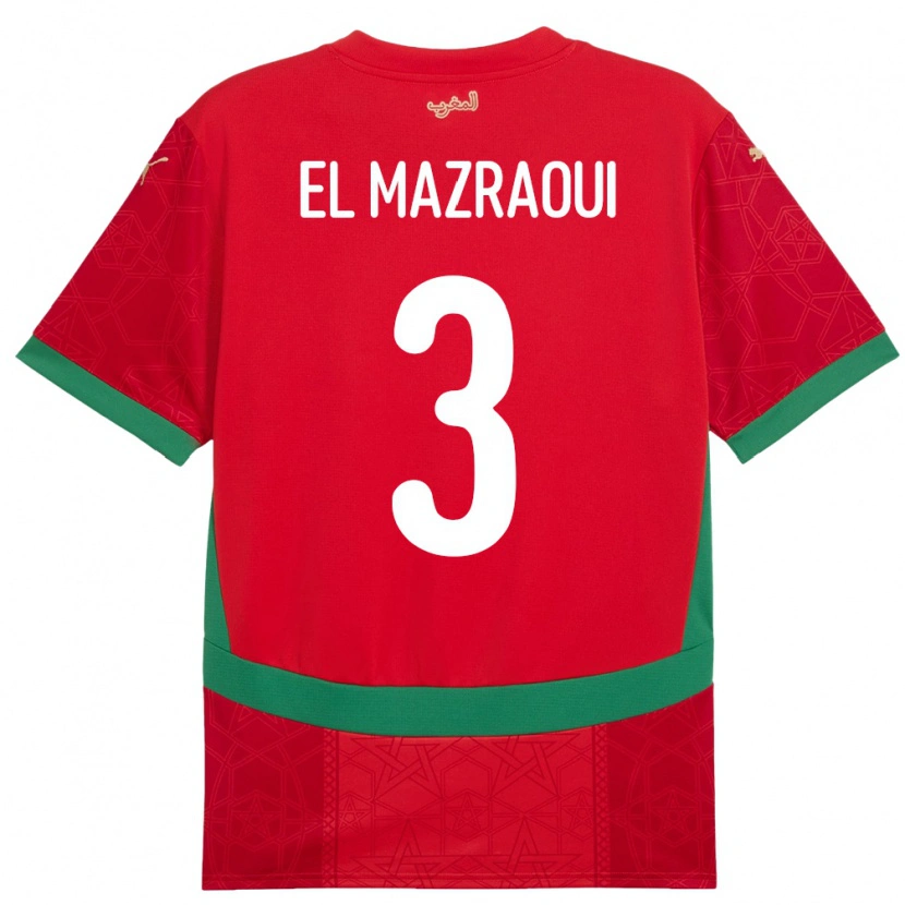 Danxen Børn Marokko Noussair El Mazraoui #3 Rød Hjemmebane Spillertrøjer 24-26 Trøje T-Shirt