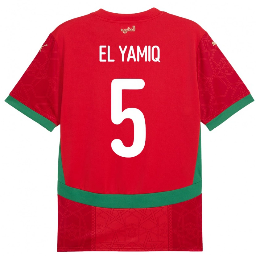 Danxen Børn Marokko Jawad El Yamiq #5 Rød Hjemmebane Spillertrøjer 24-26 Trøje T-Shirt