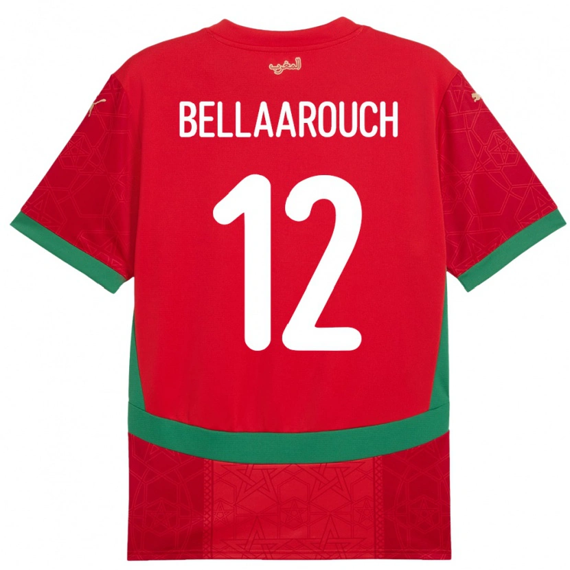 Danxen Børn Marokko Alaa Bellaarouch #12 Rød Hjemmebane Spillertrøjer 24-26 Trøje T-Shirt