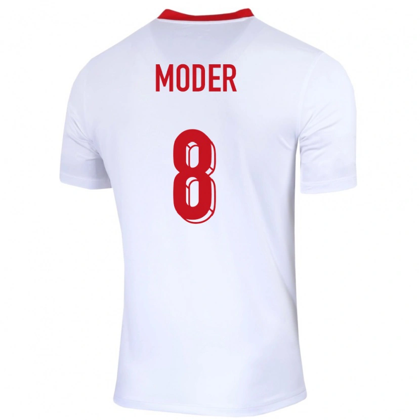 Danxen Børn Polen Jakub Moder #8 Hvid Hjemmebane Spillertrøjer 24-26 Trøje T-Shirt