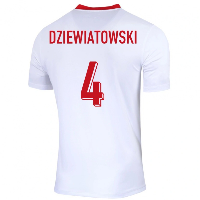 Danxen Børn Polen Mateusz Dziewiatowski #4 Hvid Hjemmebane Spillertrøjer 24-26 Trøje T-Shirt