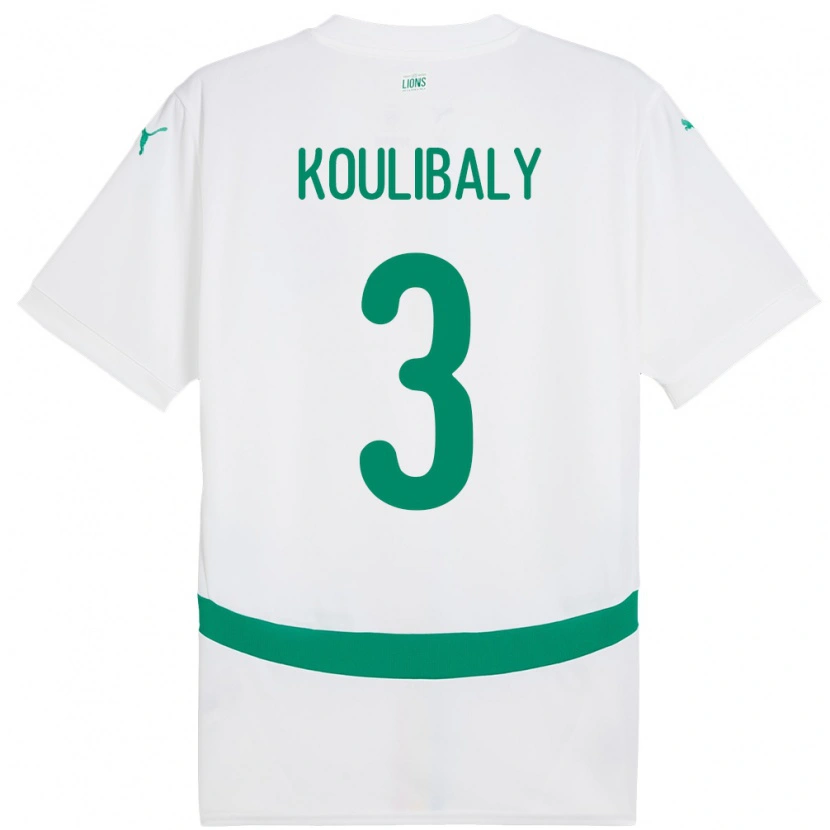 Danxen Børn Senegal Kalidou Koulibaly #3 Hvid Hjemmebane Spillertrøjer 24-26 Trøje T-Shirt