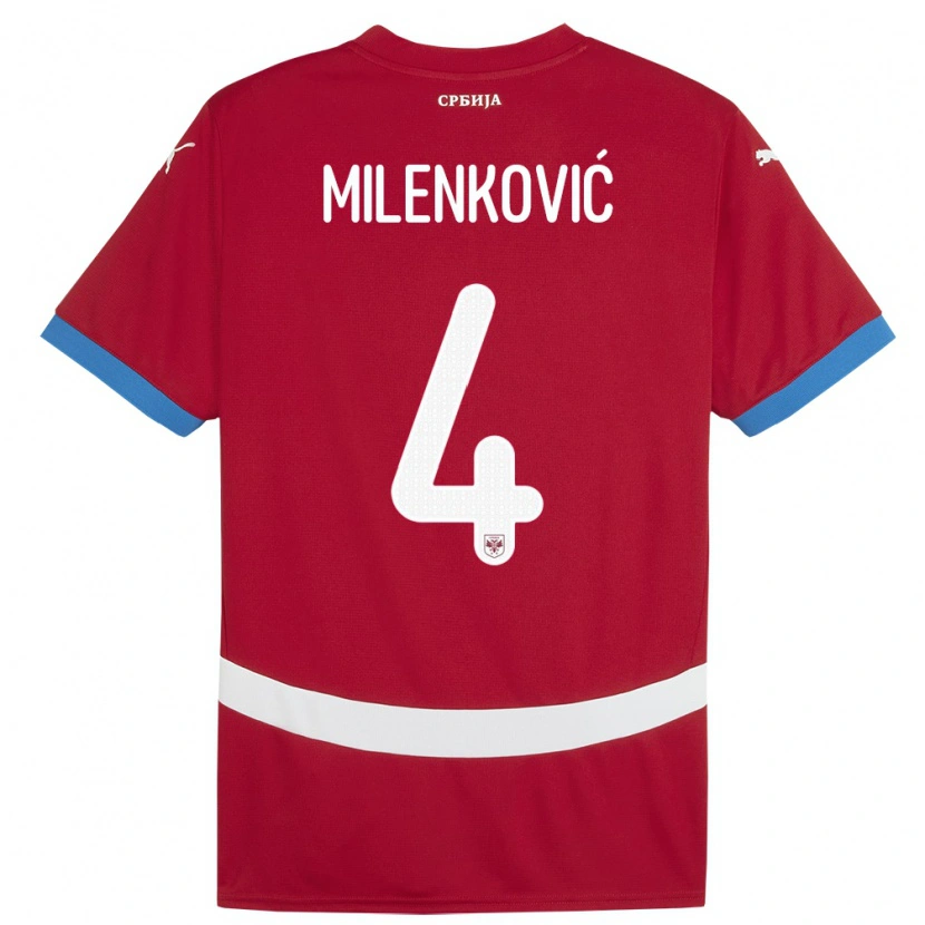 Danxen Børn Serbien Nikola Milenković #4 Rød Hjemmebane Spillertrøjer 24-26 Trøje T-Shirt