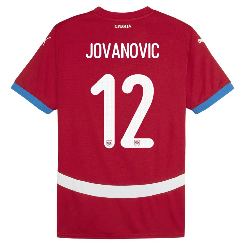 Danxen Børn Serbien Aleksandar Jovanovic #12 Rød Hjemmebane Spillertrøjer 24-26 Trøje T-Shirt