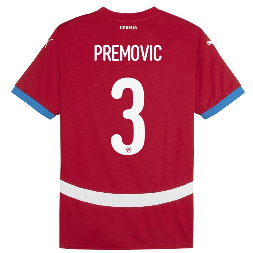 Danxen Børn Serbien Relja Premovic #3 Rød Hjemmebane Spillertrøjer 24-26 Trøje T-Shirt