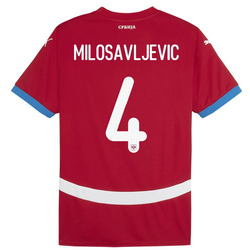 Danxen Børn Serbien Veljko Milosavljevic #4 Rød Hjemmebane Spillertrøjer 24-26 Trøje T-Shirt