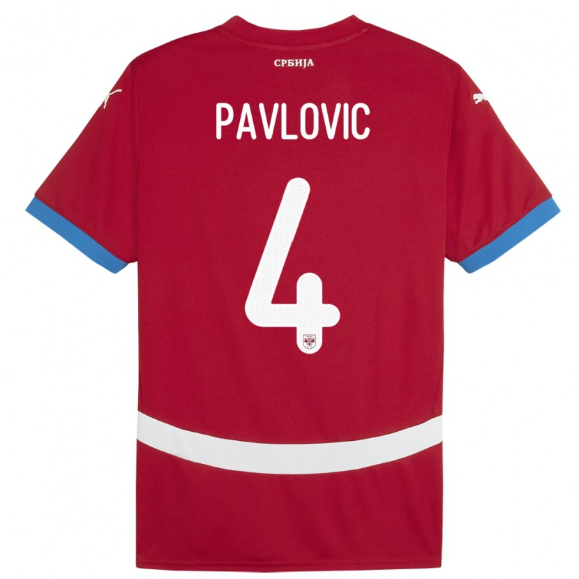 Danxen Børn Serbien Andrej Pavlovic #4 Rød Hjemmebane Spillertrøjer 24-26 Trøje T-Shirt