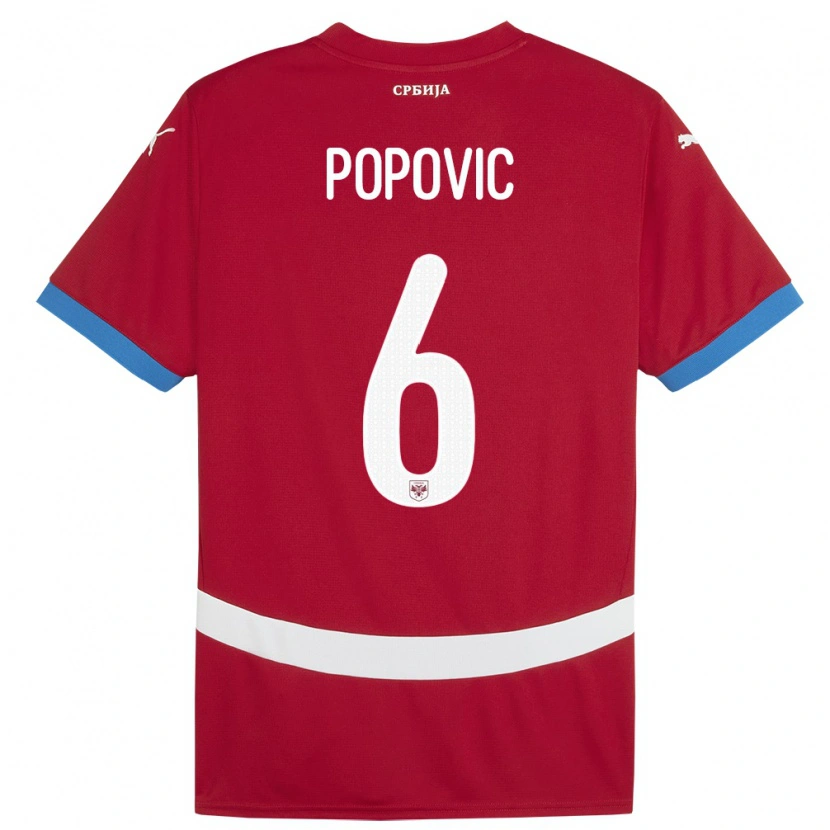 Danxen Børn Serbien Andrej Popovic #6 Rød Hjemmebane Spillertrøjer 24-26 Trøje T-Shirt