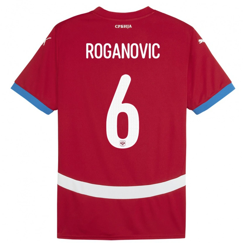 Danxen Børn Serbien Vuk Roganovic #6 Rød Hjemmebane Spillertrøjer 24-26 Trøje T-Shirt