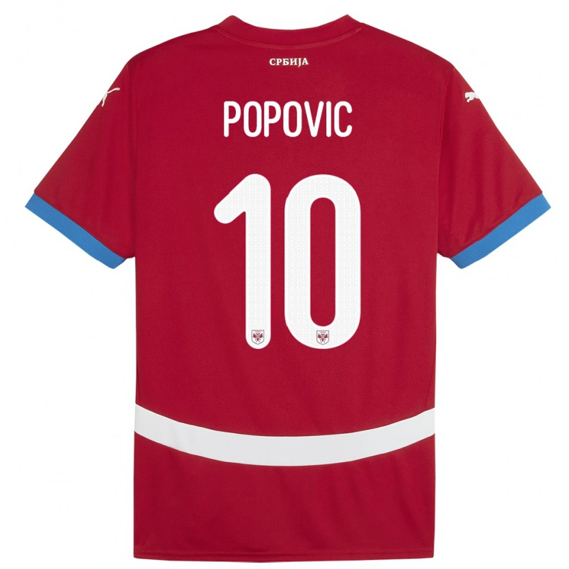 Danxen Børn Serbien Matija Popovic #10 Rød Hjemmebane Spillertrøjer 24-26 Trøje T-Shirt