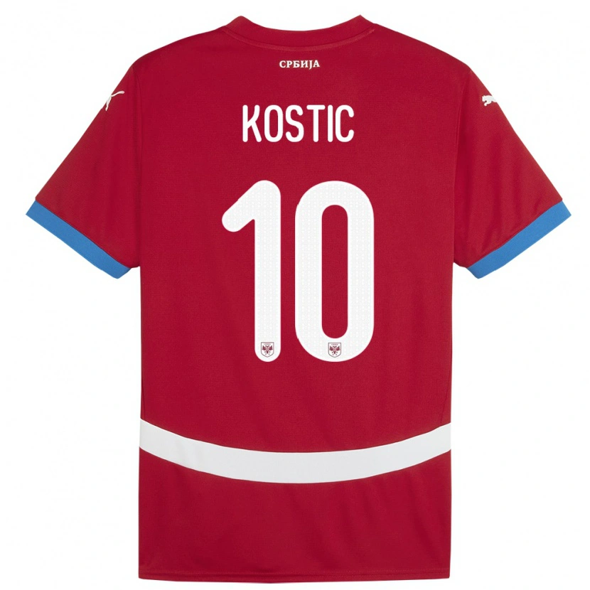 Danxen Børn Serbien Bogdan Kostic #10 Rød Hjemmebane Spillertrøjer 24-26 Trøje T-Shirt