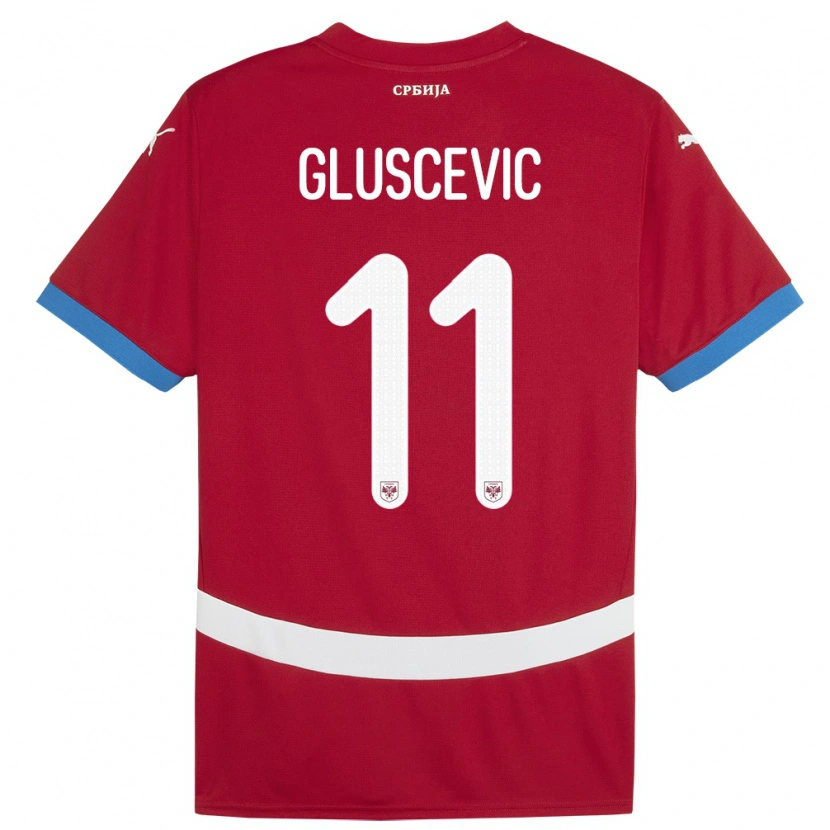 Danxen Børn Serbien Matija Gluscevic #11 Rød Hjemmebane Spillertrøjer 24-26 Trøje T-Shirt