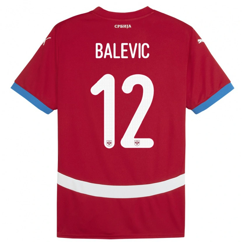 Danxen Børn Serbien Lazar Balevic #12 Rød Hjemmebane Spillertrøjer 24-26 Trøje T-Shirt