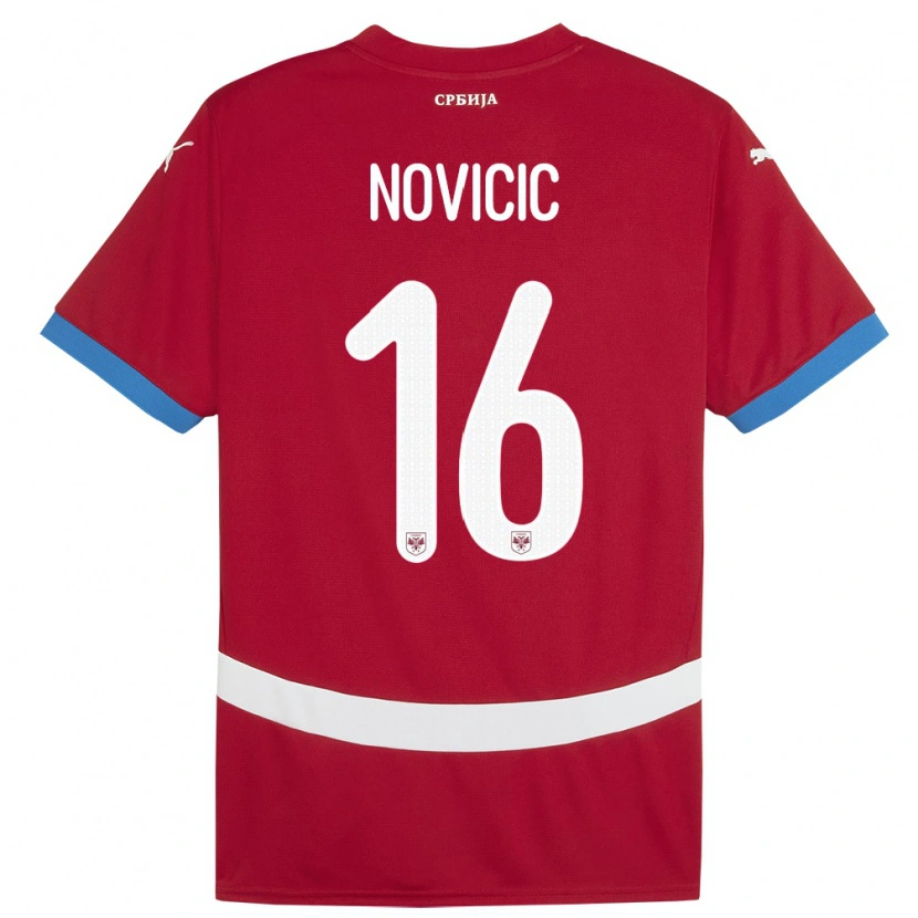 Danxen Børn Serbien Vasilije Novicic #16 Rød Hjemmebane Spillertrøjer 24-26 Trøje T-Shirt