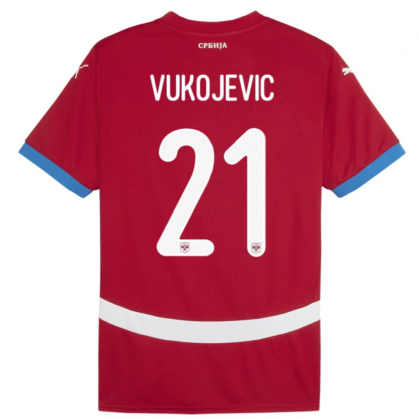 Danxen Børn Serbien Veljko Vukojevic #21 Rød Hjemmebane Spillertrøjer 24-26 Trøje T-Shirt