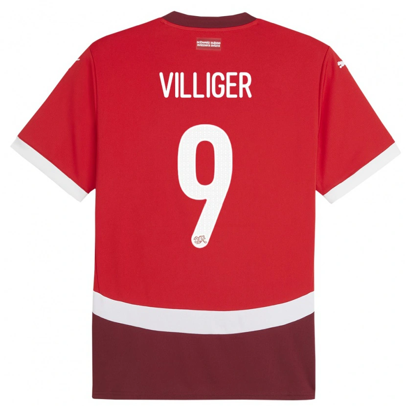 Danxen Børn Schweiz Lars Villiger #9 Rød Hjemmebane Spillertrøjer 24-26 Trøje T-Shirt